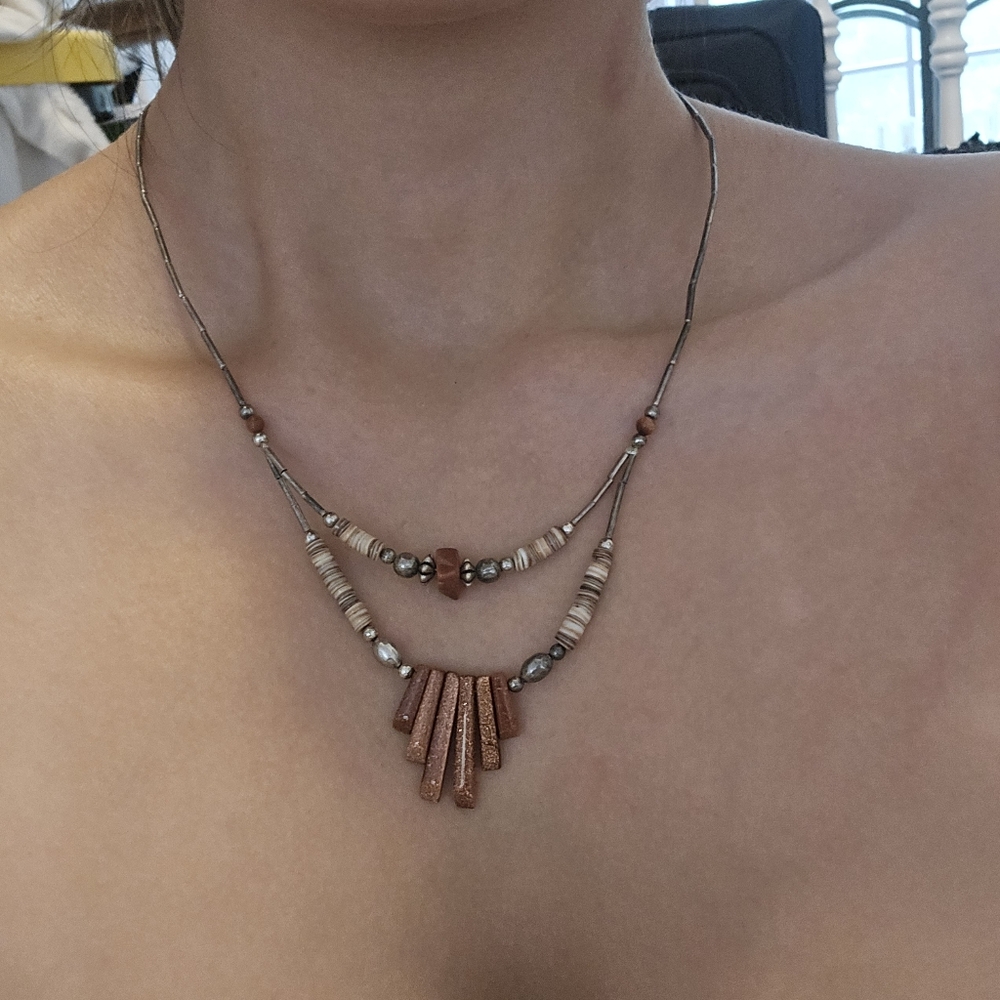 Vintage Sterling Silver Stone Beaded Southwest Necklace Burnt Orange